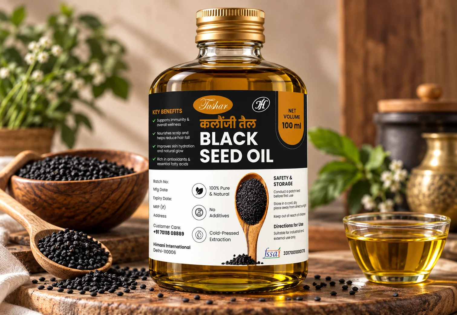Tushar black mustard oil packaging mockup